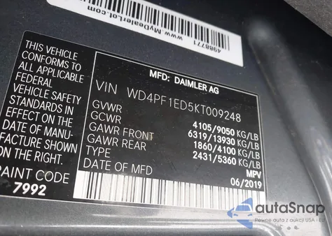 2019 Mercedes-Benz Sprinter 2500 High Roof I4 from USA, damaged, VIN WD4PF1ED5KT009248